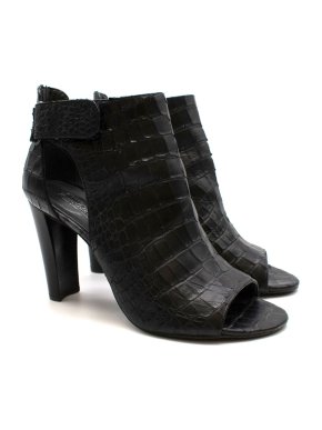 Stuart Weitzman Russell & Bromley Black Python Peep-Toe Block Heel Boots
