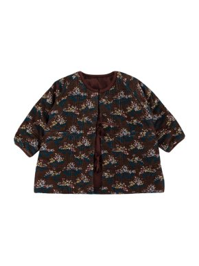 Caramel Brown kimono Paded Coat with Floral Print