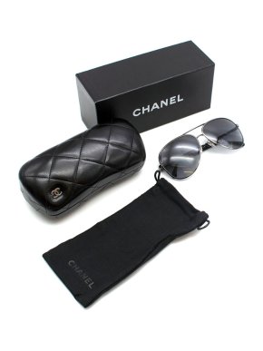 Chanel Silver Metal Aviator Polarized Sunglasses