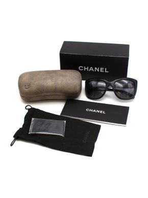 Chanel Black Tweed Print Oversize Sunglasses