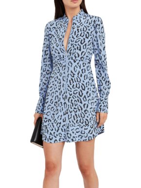 A.L.C. Marcella Blue Animal Print Zip Front Silk Mini Dress