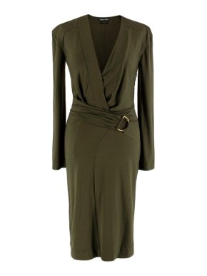 Tom Ford Khaki Plunge Neck D-Ring Wrap Style Dress
