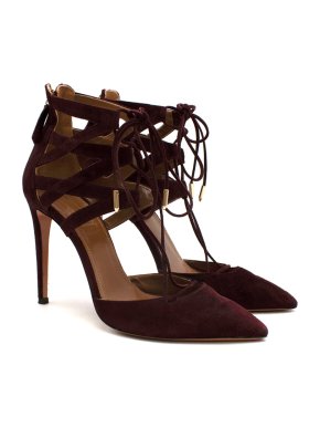 Aquazzura Burgundy Suede Strappy Lace-up Sandals