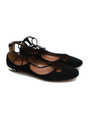 Aquazzura Black Suede Lace-up Flat Sandals