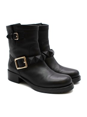 Valentino Rockstud Military Black Ankle Boots