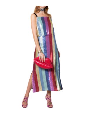 Rixo zara rainbow striped sequin dress