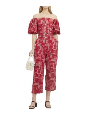 Shrimps Red Paisley Cotton Top & Trouser with Pearls