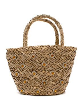 Warehouse x Shrimps Straw Mini Basket Bag with Crystals