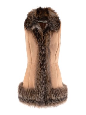 Simonetta Ravizza Cream Suede Vest with Fox Fur Trim