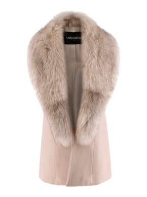 Flavio Castellani Beige Wool & Cashmere Long Vest with Fox Fur