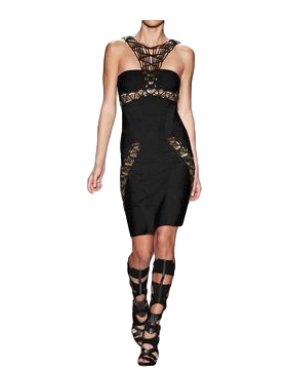 Leger Gold Beaded Black Bandage Alek Dress