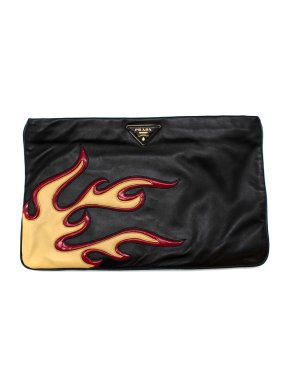 Prada Black Leather Runway Flame Pouch