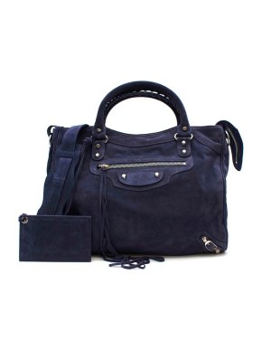 Balenciaga Blue Suede Fringed Classic City Bag