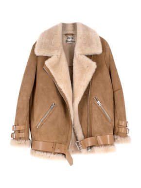 Acne Studios Nude Suede Belted Shearling Jacket