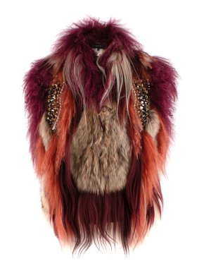 Gucci Cherry Orange & Brown Embellished Patchwork Fur Vest