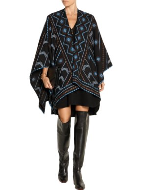 Talitha Black Wool Cashmere Blend Embroidered Poncho