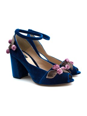 Alena Akhmadullina Blue Velvet Floral Applique Sandals