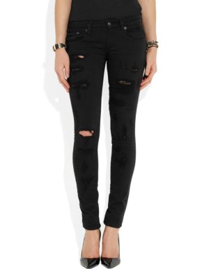 R13 Black Shredded Mid-Rise Skinny Jeans