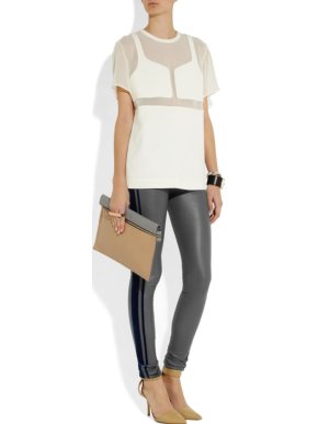 Les Chiffoniers Grey Leather Velvet Trim Leggings