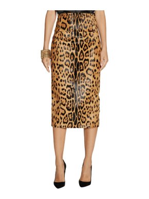 Balmain Leopard-Print Calf Hair Midi Pencil Skirt