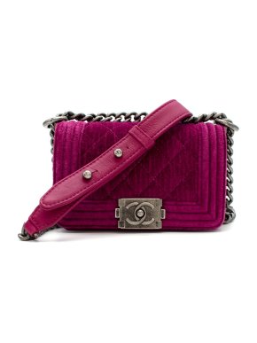 Chanel  Pink Velvet Quilted Mini 'Boy' Bag