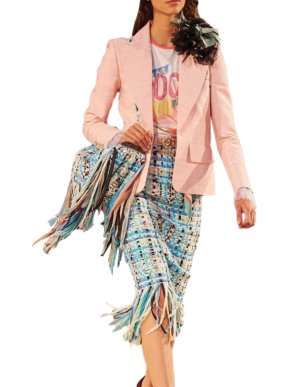 Chanel Metiers D'Art Tweed Cuba Collection Blue Fringed Skirt