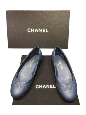 Chanel Blue Quilted Leather Ballerina Flats