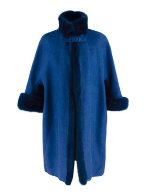 Ermanno Scervino Blue Mink Trimmed Linen Coat