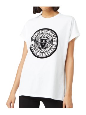 Balmain Flocked Coin Black & White T-Shirt