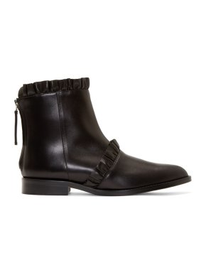 Christopher Kane Black Leather Frilled Ankle Boots