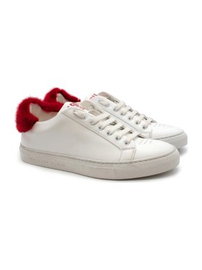 Philipp Plein White Leather Sneakers with Red Fur Detail