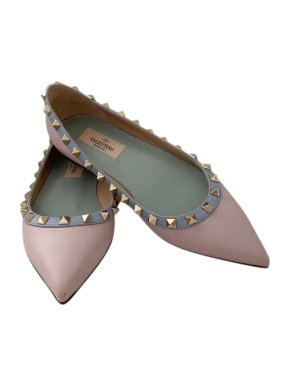 Valentino Pink Leather Rockstud Flats