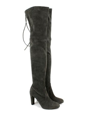 Stuart Weitzman Grey Suede Thigh High Heeled Boots