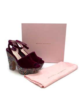 Sophia Webster Havisham Pink Velvet Wedge Platform Sandals