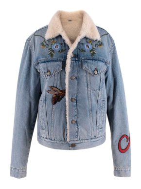 Gucci Shearling-Lined Embroidered Denim Jacket