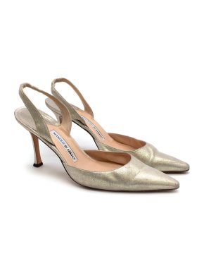 Manolo Blahnik Golden Leather Sling Back Sandals