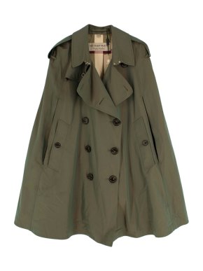 Burberry Khaki Double Breasted Cotton Trench Cape