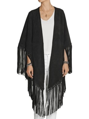 Talitha Black Suede Fringed Shawl