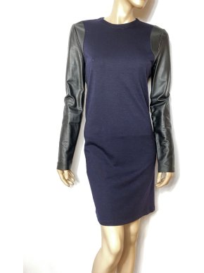 Balenciaga navy and black leather sleeved dress