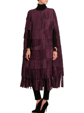 Burberry Burgundy Suede Fringed Cape
