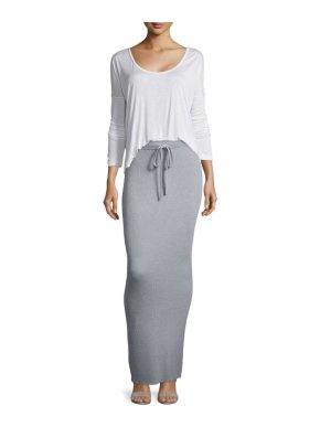 T by Alexander Wang Light Grey Ribbed-Knit Maxi Skirt