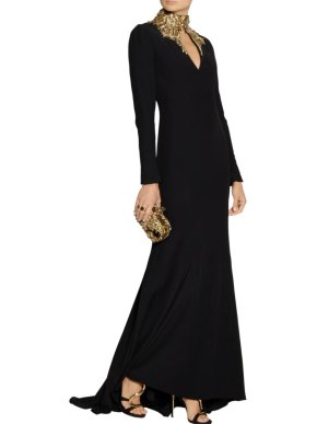 Alexander McQueen Black Gold Embellished Collar Cut-Out Gown
