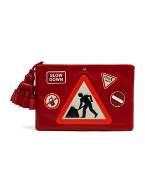 Anya Hindmarch Red Leather 'Men At Work' Clutch Bag