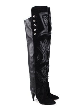 Isabel Marant Black Leather & Suede High Heel OTK Boots