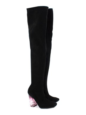 Nicholas Kirkwood Black Suede Thigh High Heeled Boots