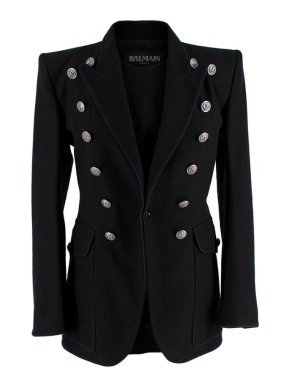 Balmain Black Cotton Twill Double Buttoned Military Blazer
