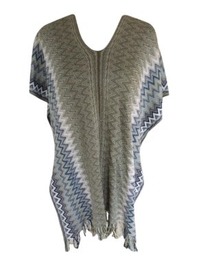 M Missoni Grey/Blue Zig-Zag Knit Poncho