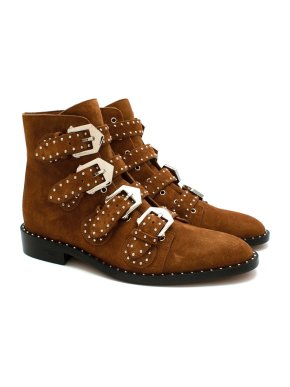 Givenchy Brown Suede Buckled Ankle Boots