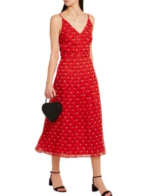 Christopher Kane Red Silk Heart Motif Strap Midi Dress