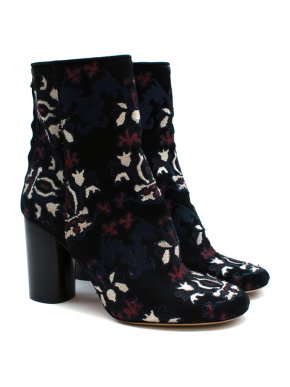 Isabel Marant Black Suede Embroidered Heeled Ankle Boots